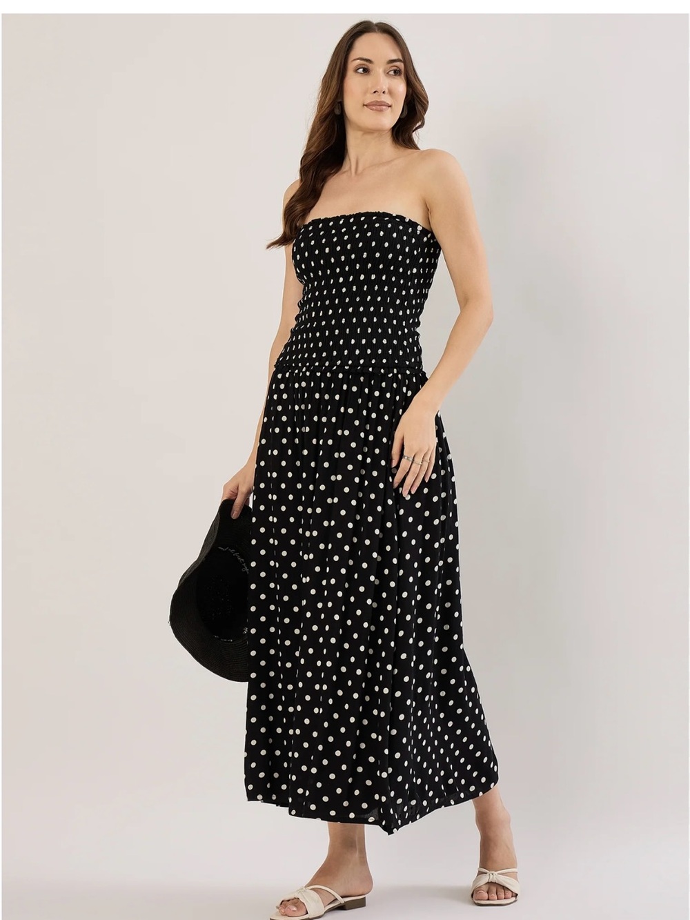 Black Strapless Polka Dot Maxi Dress